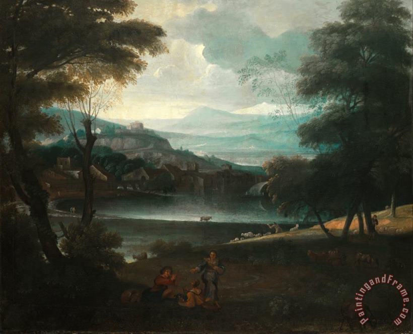 Landscape with Resting Shepherds painting - Giovanni F. Grimaldi Landscape with Resting Shepherds Art Print