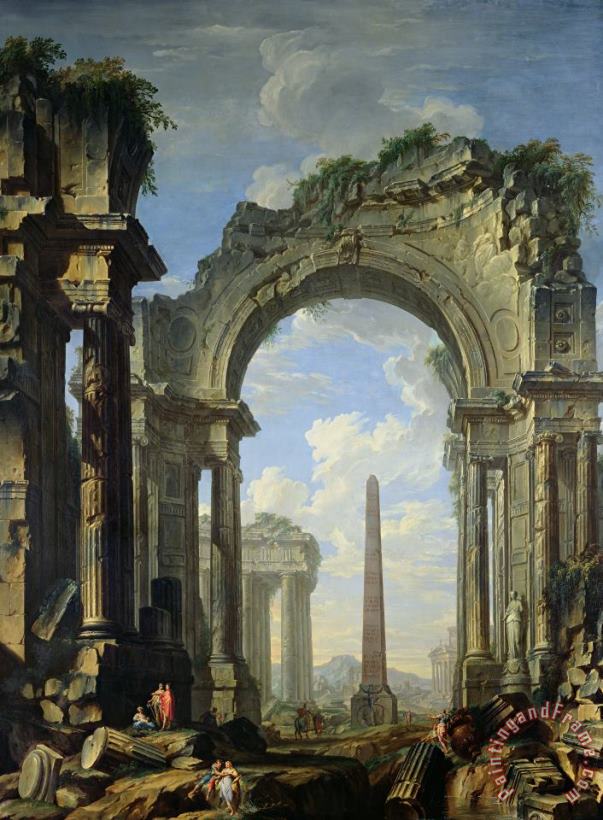 Landscape With Ruins painting - Giovanni Niccolo Servandoni Landscape With Ruins Art Print