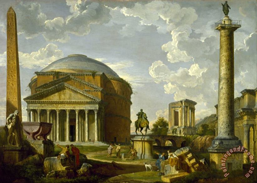 Fantasy View with The Pantheon And Other Monuments of Ancient Rome painting - Giovanni Paolo Panini Fantasy View with The Pantheon And Other Monuments of Ancient Rome Art Print