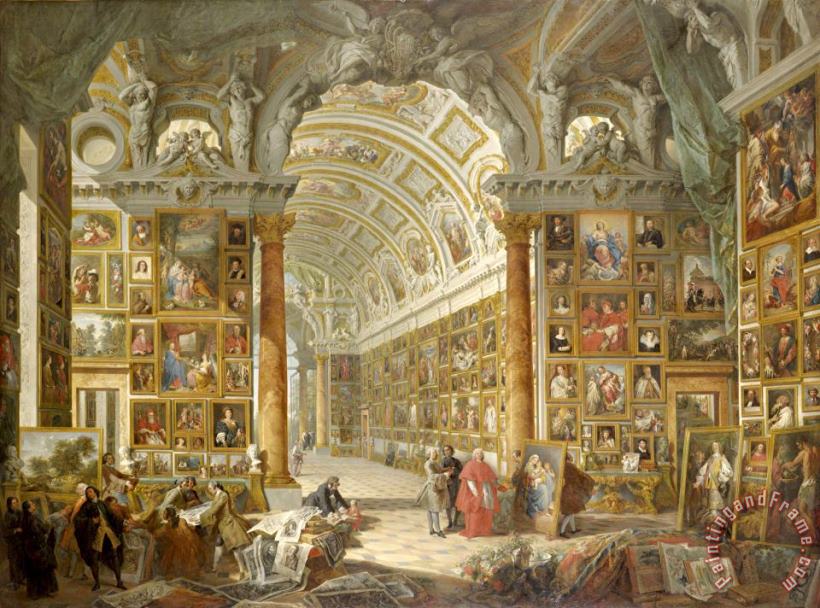 Interior of a Picture Gallery with The Collection of Cardinal Silvio Valenti Gonzaga painting - Giovanni Paolo Panini Interior of a Picture Gallery with The Collection of Cardinal Silvio Valenti Gonzaga Art Print