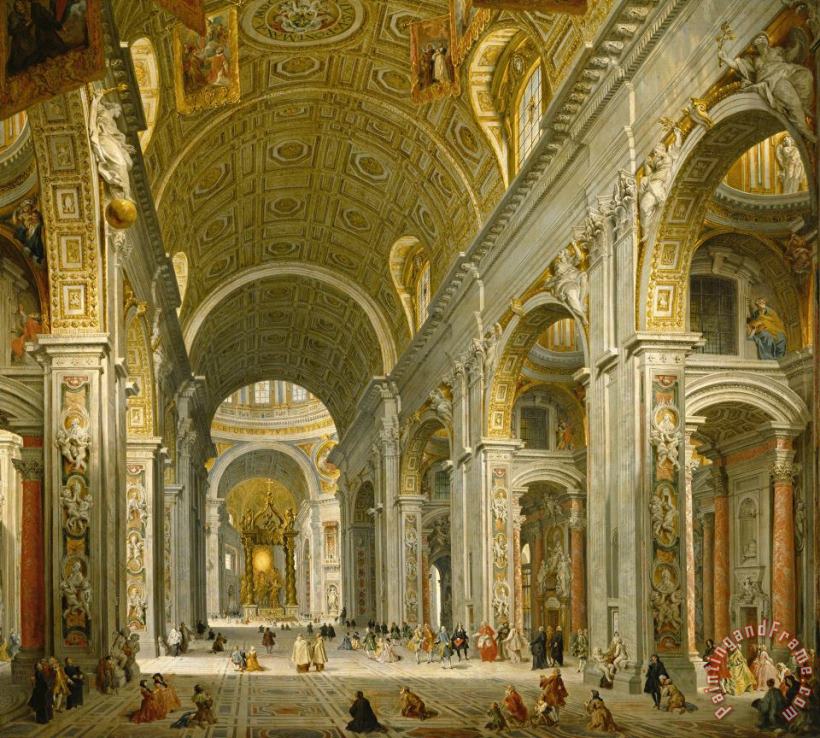 Interior of St. Peter's - Rome painting - Giovanni Paolo Panini Interior of St. Peter's - Rome Art Print