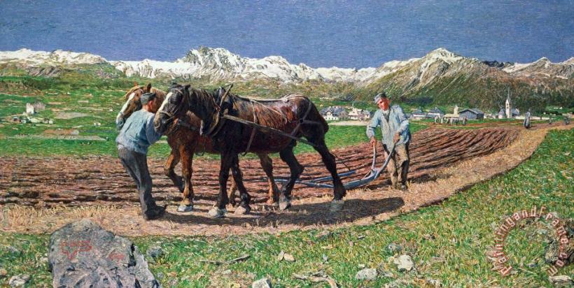 Ploughing painting - Giovanni Segantini Ploughing Art Print