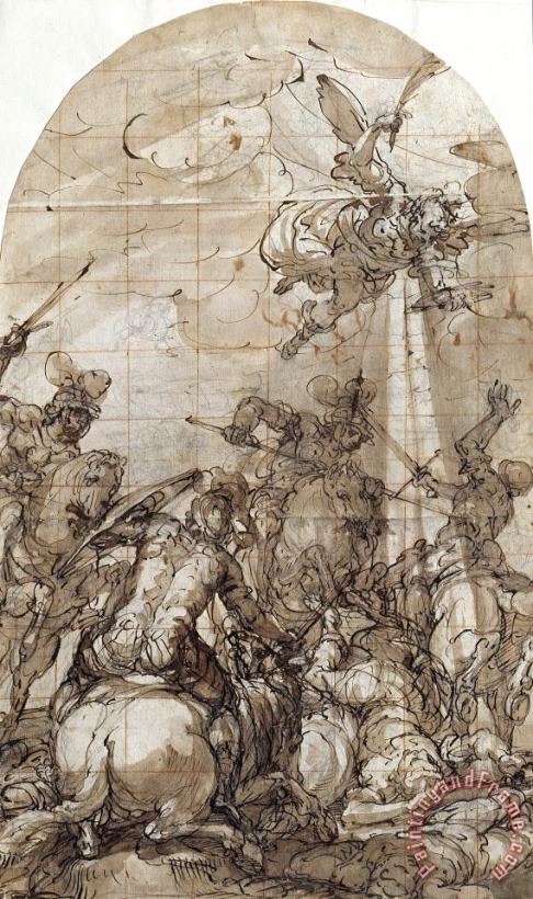 Battle Scene with The Appearance of The Angel of Victory painting - Giulio Benso Battle Scene with The Appearance of The Angel of Victory Art Print
