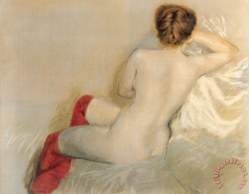 Giuseppe De Nittis Nudo Con Le Calze Rosse Art Print