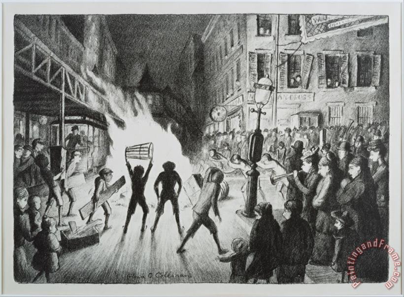 Glenn O. Coleman Election Night Bonfire Art Painting