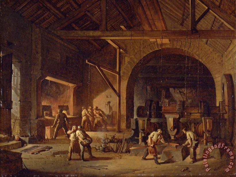 Godfrey Sykes Interior of an Ironworks Art Painting