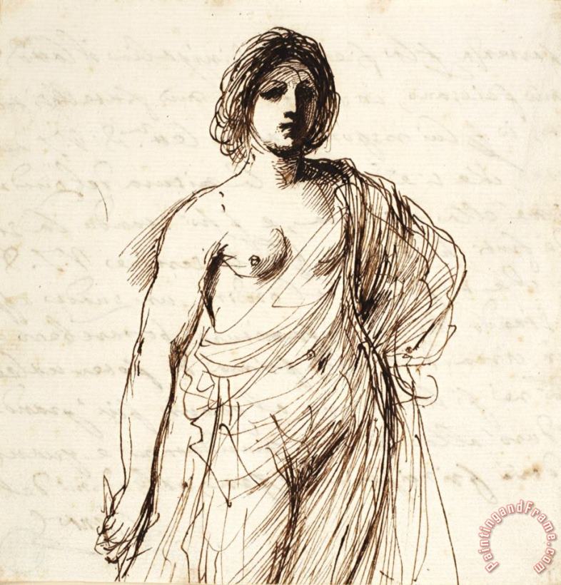 Lightly Draped Female Figure painting - Guercino Lightly Draped Female Figure Art Print