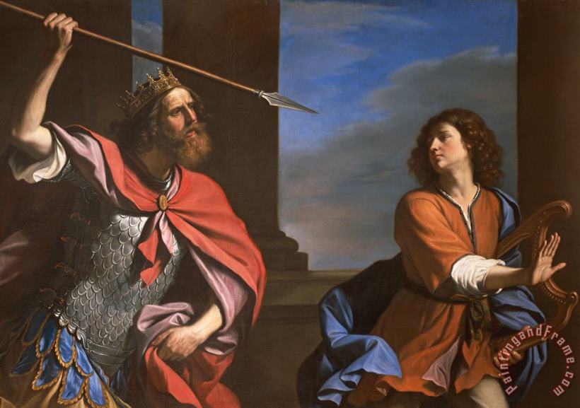 Saul Attacking David painting - Guercino Saul Attacking David Art Print