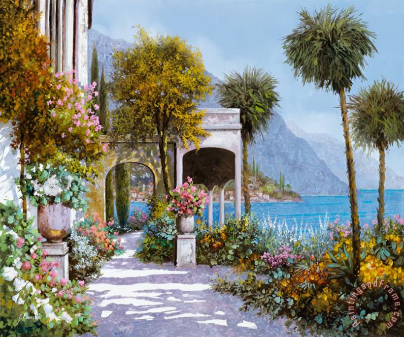 Lake Como-la passeggiata al lago painting - Collection 7 Lake Como-la passeggiata al lago Art Print