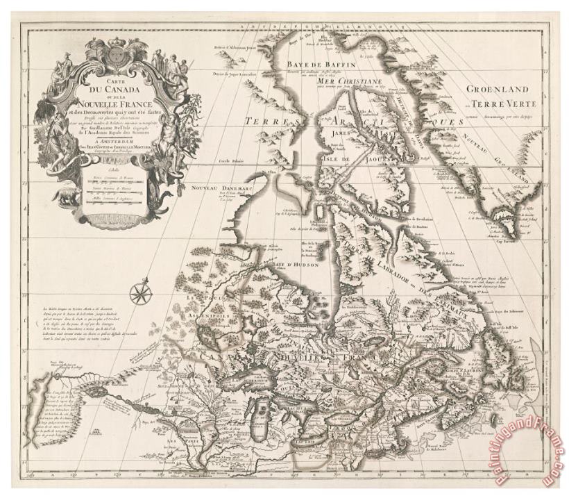 Guillaume Delisle Map of Canada or New France Art Print