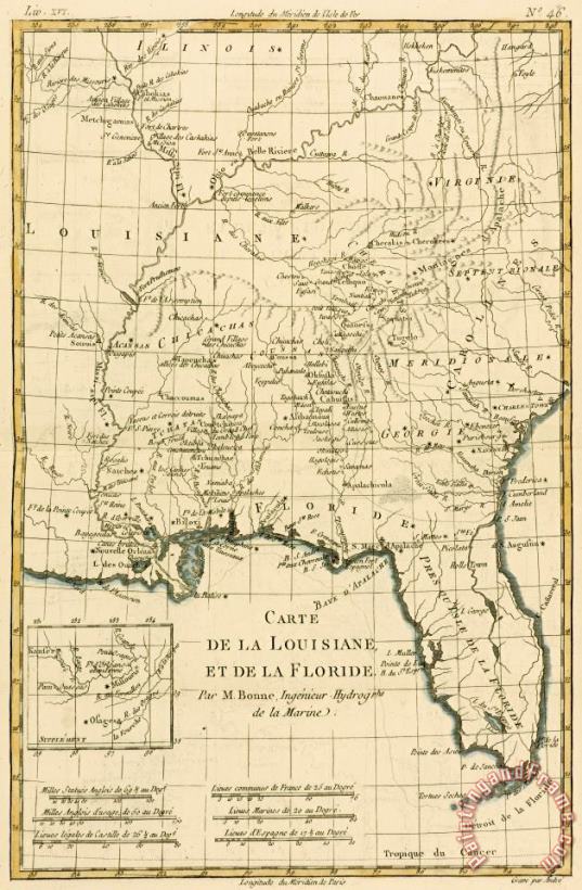 Antique Map of Louisiana and Florida painting - Guillaume Raynal Antique Map of Louisiana and Florida Art Print