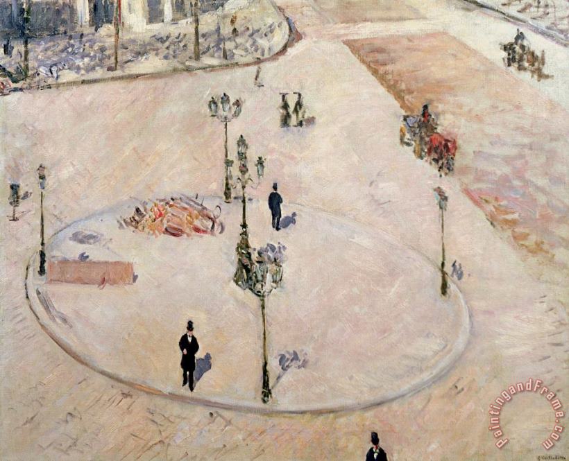 Traffic Island On Boulevard Haussmann painting - Gustave Caillebotte Traffic Island On Boulevard Haussmann Art Print