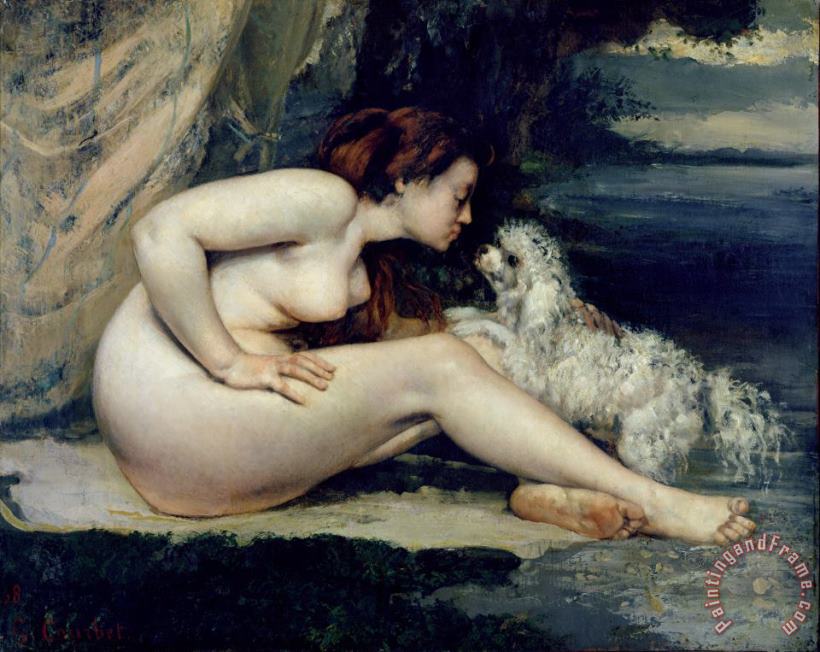 Female Nude with a Dog painting - Gustave Courbet Female Nude with a Dog Art Print