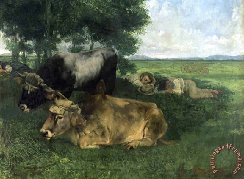 Gustave Courbet La Siesta Pendant La Saison Des Foins (and Detail of Animals Sleeping Under a Tree) Art Print