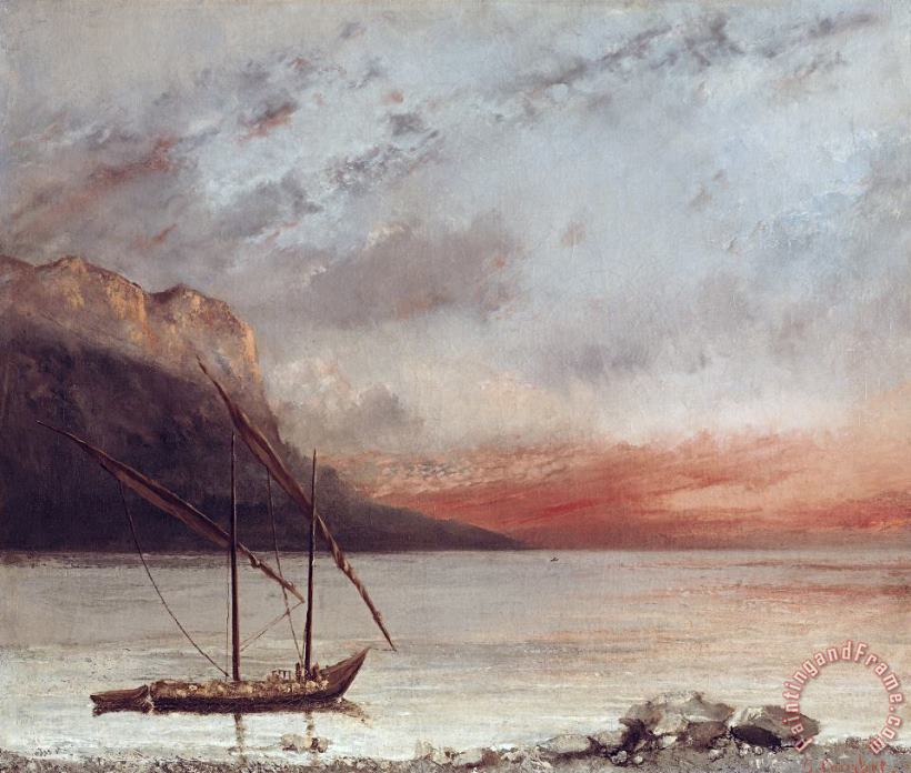 Sunset over Lake Leman painting - Gustave Courbet Sunset over Lake Leman Art Print