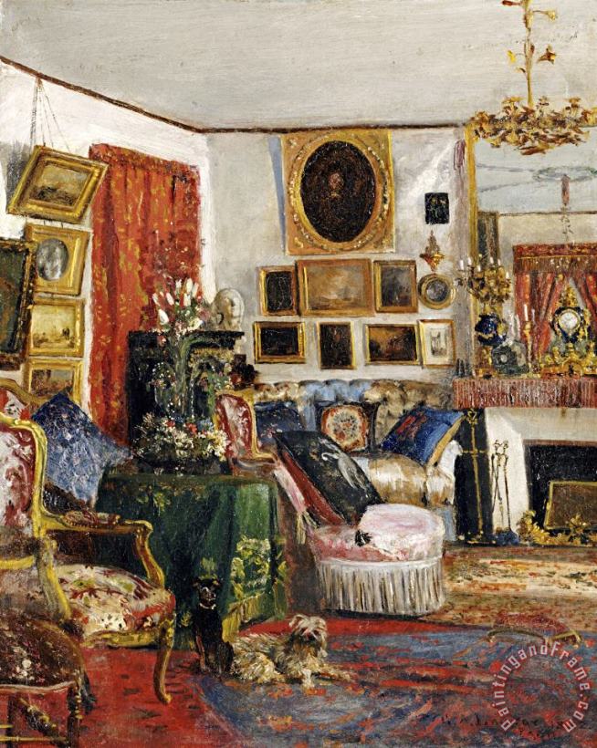 Gustave De Launay An Interior of a Sitting Room Art Painting