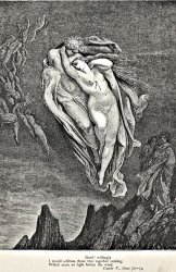 Gustave Dore Dante's Vision Of Hell Illustration Engraving Couple In Wind