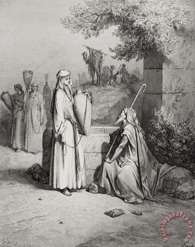 Eliezer And Rebekah painting - Gustave Dore Eliezer And Rebekah Art Print
