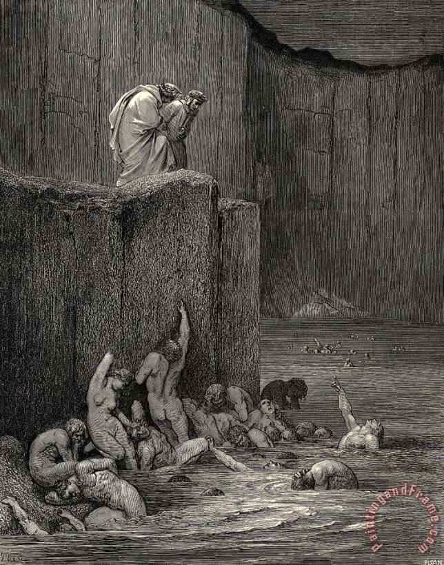 The Inferno, Canto 18, Lines 116117 “why Greedily Thus Bendest More on Me, Than on These Other Filthy Ones, Thy Ken” painting - Gustave Dore The Inferno, Canto 18, Lines 116117 “why Greedily Thus Bendest More on Me, Than on These Other Filthy Ones, Thy Ken” Art Print