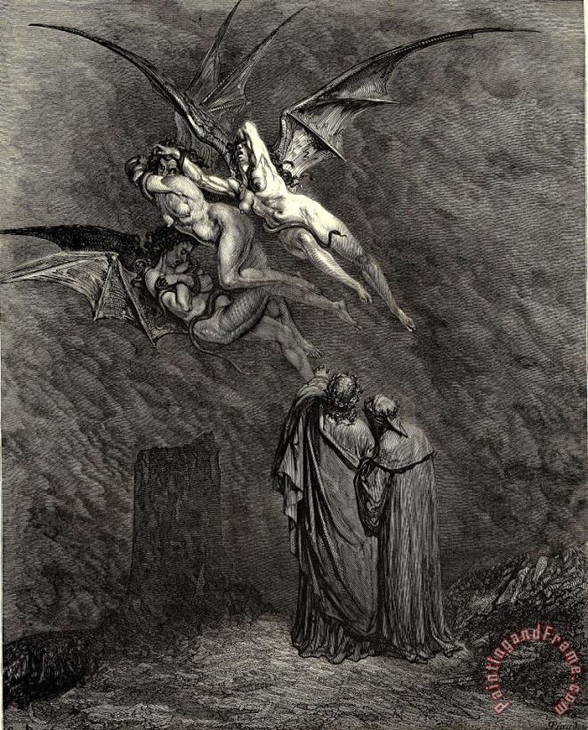 The Inferno, Canto 9, Line 46 “mark Thou Each Dire Erinnys. painting - Gustave Dore The Inferno, Canto 9, Line 46 “mark Thou Each Dire Erinnys. Art Print