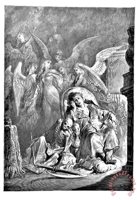 The Raven Edgar Allan Poe Illustration painting - Gustave Dore The Raven Edgar Allan Poe Illustration Art Print