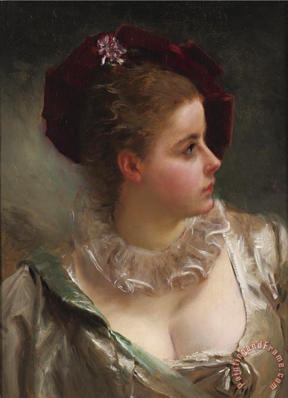Gustave Jean Jacquet young Beauty with Red Hat Art Painting