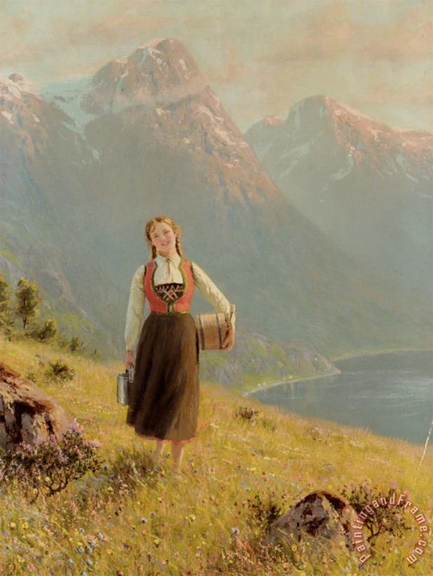Hans Dahl Young Girl by a Fjord Art Painting