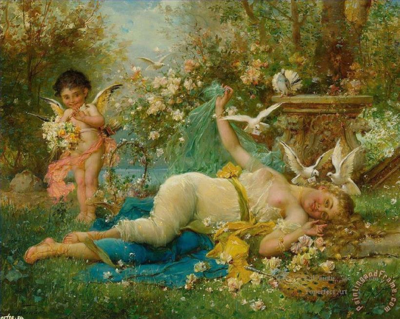 7 Floral Angel And Nude painting - Hans Zatzka 7 Floral Angel And Nude Art Print