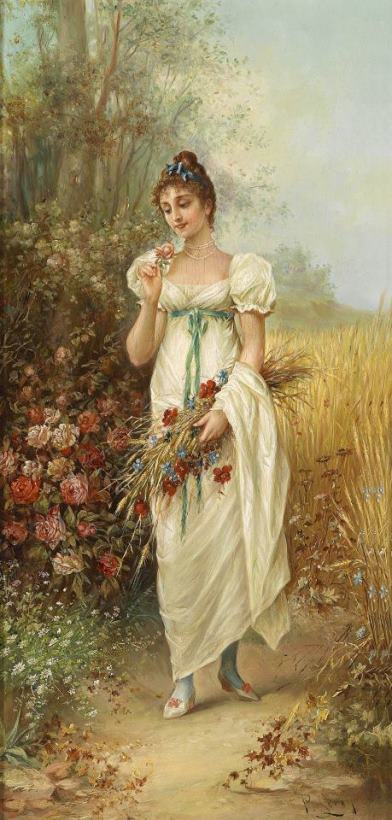 Circle Girl with Meadow Flowers And Roses painting - Hans Zatzka Circle Girl with Meadow Flowers And Roses Art Print