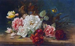 Hans Zatzka Still Life with Flowers And Butterfly
