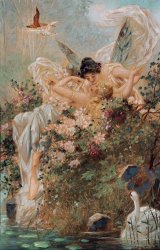 Hans Zatzka Two Fairies Embracing in a Landscape with a Swan Circa