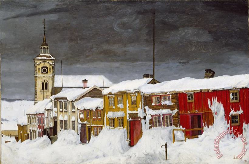Harald Sohlberg Street in Roros in Winter Art Painting