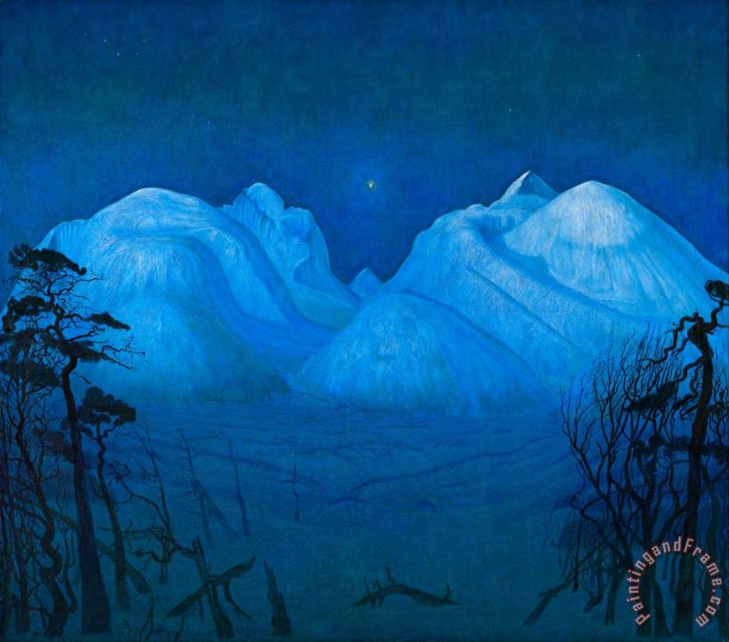 Harald Sohlberg Winter Night in The Mountains Art Painting