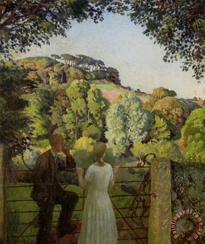 Midge Bruford And Her Fiance at Chywoone Hill Newlyn painting - Harold Harvey Midge Bruford And Her Fiance at Chywoone Hill Newlyn Art Print