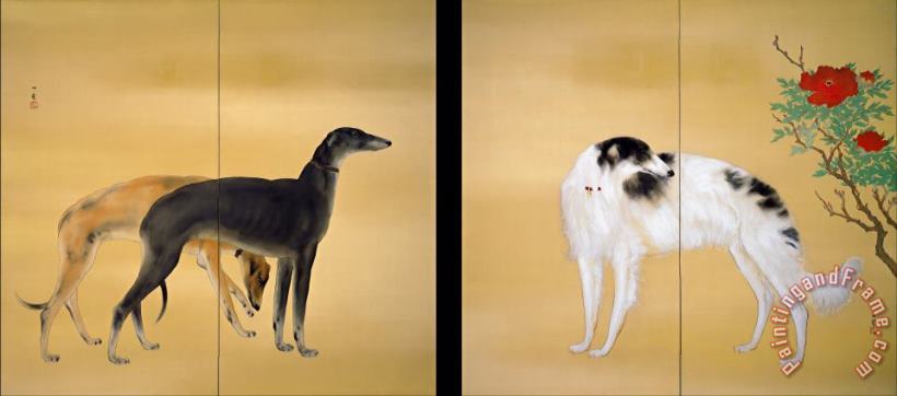 Hashimoto Kansetsu Dogs From Europe Art Painting
