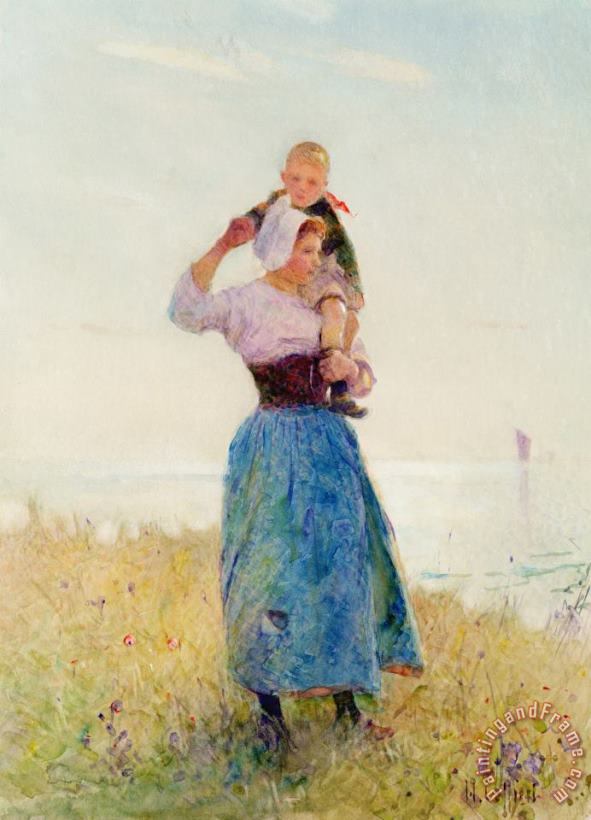 Hector Caffieri Woman and Child in a Meadow Art Print