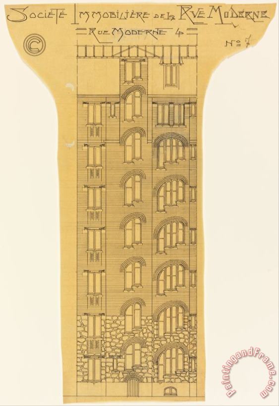 Hector Guimard Elevation of an Apartment Building, Societe Immobiliere, Rue Moderne (now Rue Agar) Art Painting
