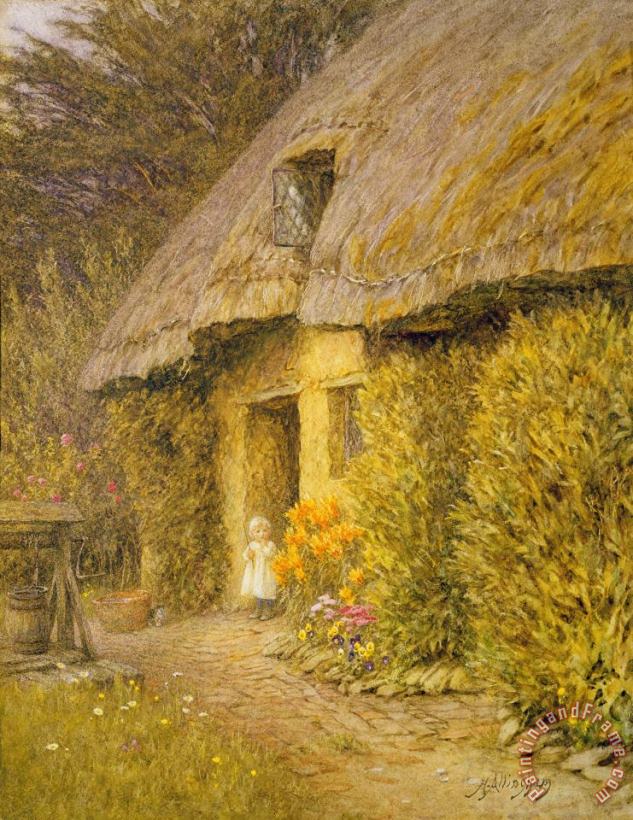  A Child at the Doorway of a Thatched Cottage painting - Helen Allingham  A Child at the Doorway of a Thatched Cottage Art Print