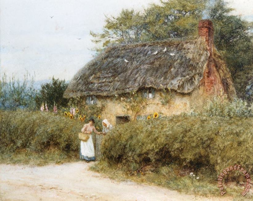 Helen Allingham A Thatched Cottage near Peaslake Surrey Art Print