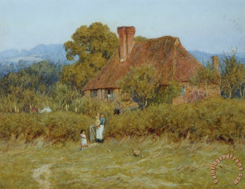 Helen Allingham Cottage at Broadham Green Surrey in Sunset Light Art Print