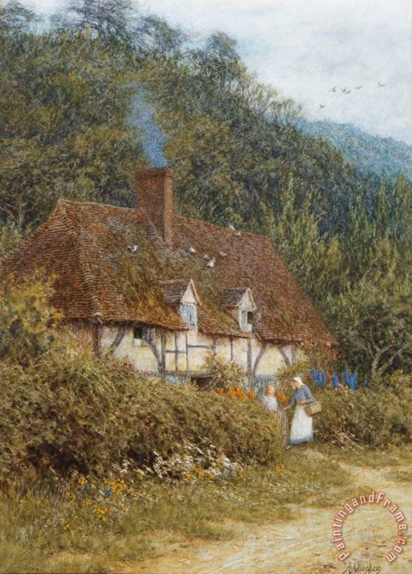 Helen Allingham Cottage near Witley Surrey Art Painting