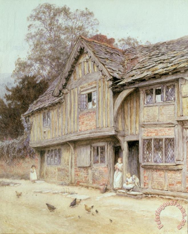 Helen Allingham Outside a Timbered Cottage Art Print