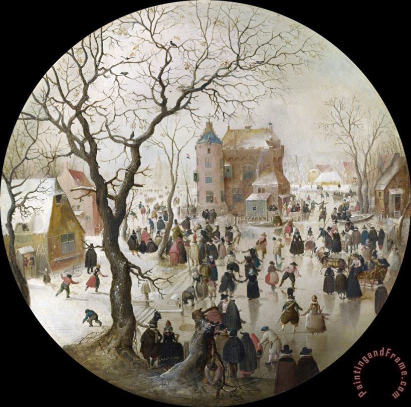 A Winter Scene with Skaters Near a Castle painting - Hendrick Avercamp A Winter Scene with Skaters Near a Castle Art Print