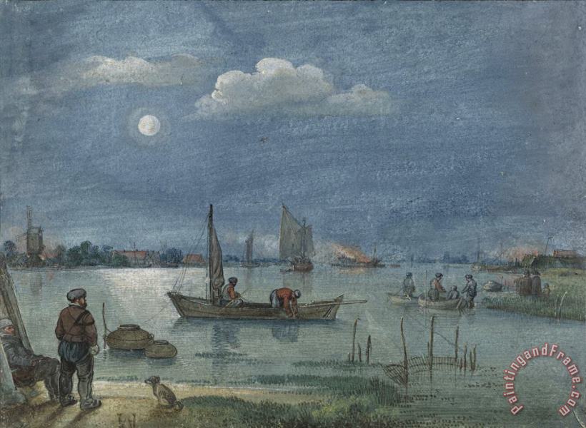 Fishermen by Moonlight painting - Hendrick Avercamp Fishermen by Moonlight Art Print