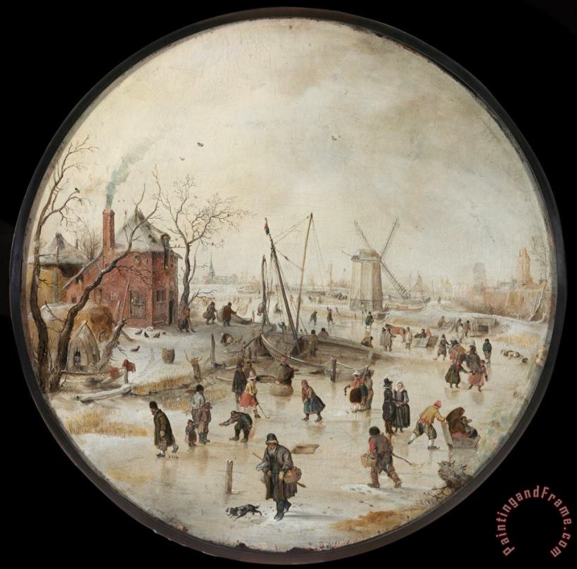 Frozen River with Skaters painting - Hendrick Avercamp Frozen River with Skaters Art Print