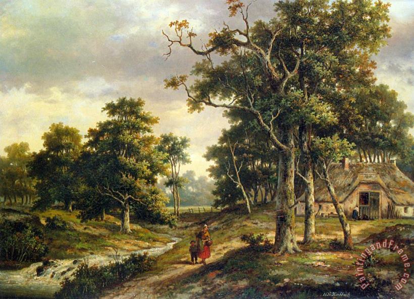 Peasant Woman And a Boy in a Wooded Landscape painting - Hendrik Barend Koekkoek Peasant Woman And a Boy in a Wooded Landscape Art Print