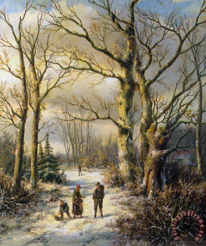 Hendrik Barend Koekkoek Woodgatherers in a Winter Forest Art Print