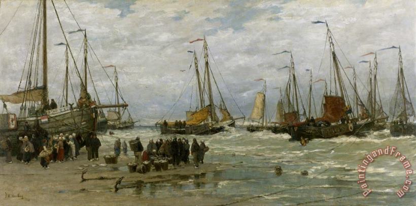 Hendrik Willem Mesdag Fishing Pinks in Breaking Waves Art Painting
