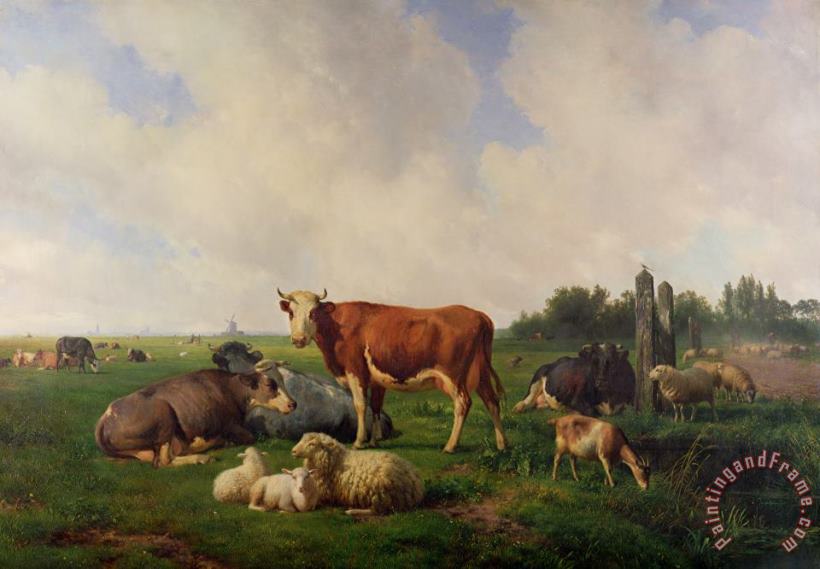 Animals Grazing in a Meadow painting - Hendrikus van de Sende Baachyssun Animals Grazing in a Meadow Art Print