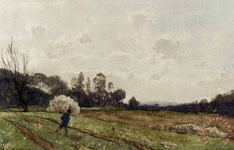 A Farmer Crossing a Field painting - Henri-Joseph Harpignies A Farmer Crossing a Field Art Print